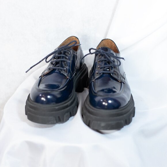 Steve Madden Chunky Platform Genuine Leather Shoes Lace Up Helga Blue Size 9M - Picture 3 of 11